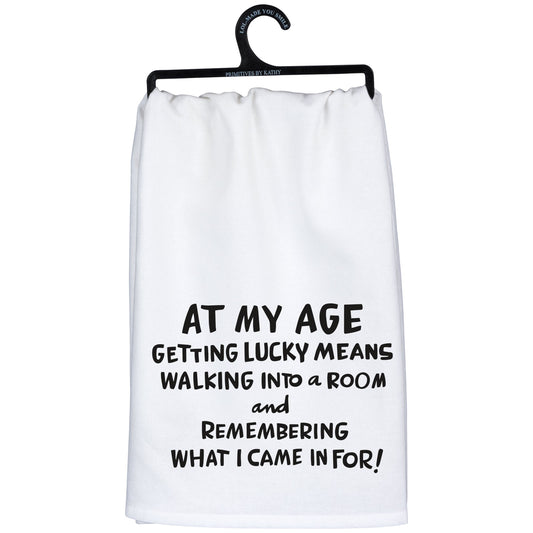 Primitives By Kathy At My Age Getting Lucky Means... Kitchen Towel
