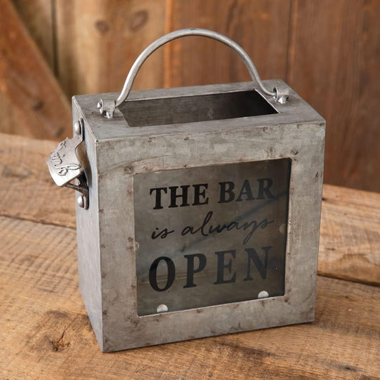 CTW The Bar Is Always Open Galvanized Bottle Opener Bin
