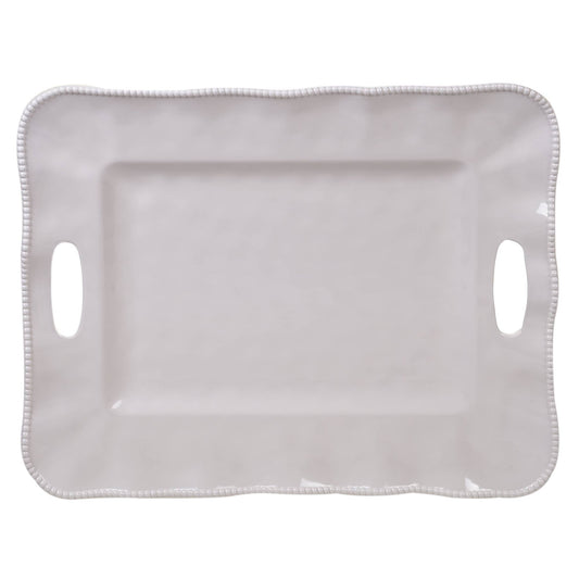 Certified International Perlette Cream Melamine Rectangular Tray w/Handles