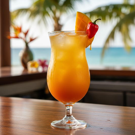 cocktail made with mango habanero syrup