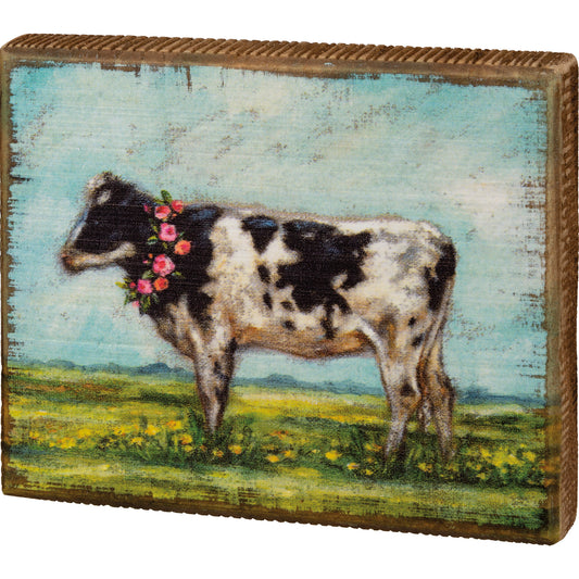 Primitives By Kathy Block Sign Cow With Wreath