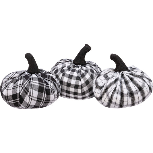 Primitives By Kathy Farmhouse Style Black & White Plaid Pumpkin Set