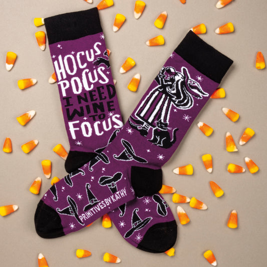 Primitives By Kathy Hocus Pocus I Need Wine To Focus Halloween Socks With Witches Hats