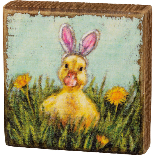 Primitives By Kathy Block Sign Duckling With Bunny Ears