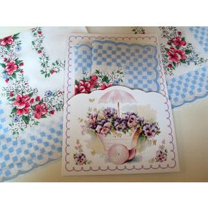 LuRay Vintage Pansy Folio With Blue Check Hankie Card