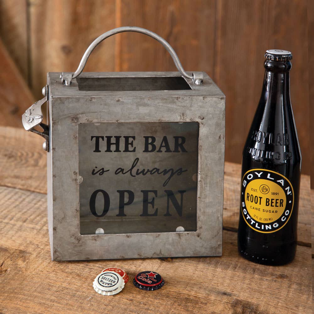 CTW The Bar Is Always Open Galvanized Bottle Opener Bin