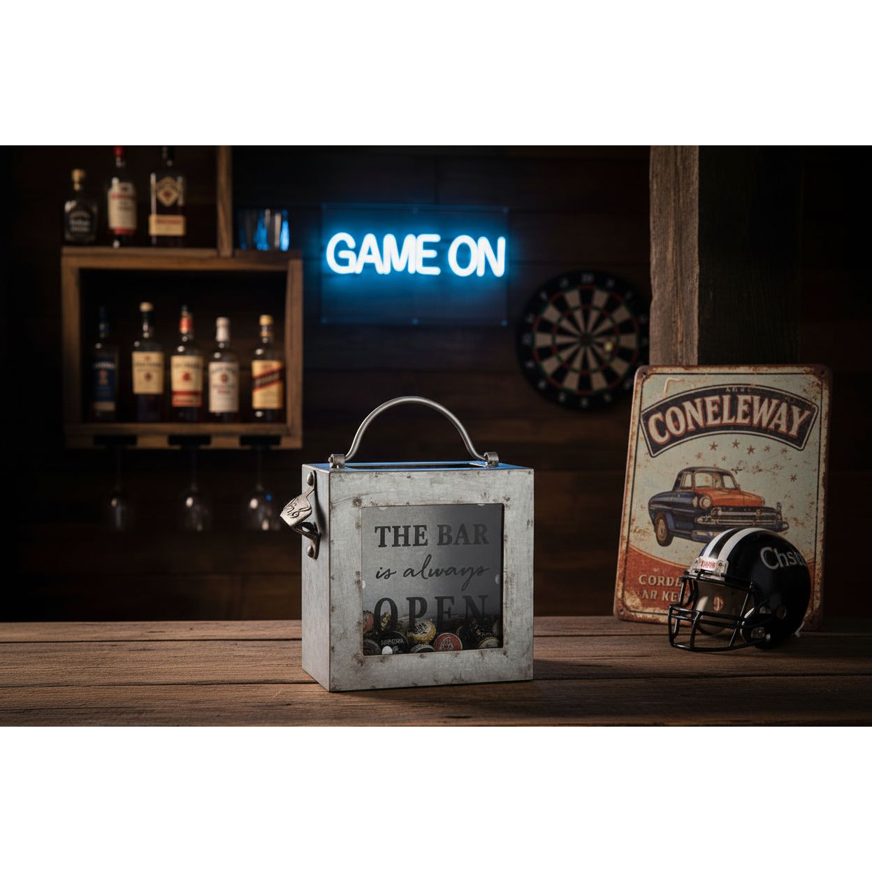 CTW The Bar Is Always Open Galvanized Bottle Opener Bin