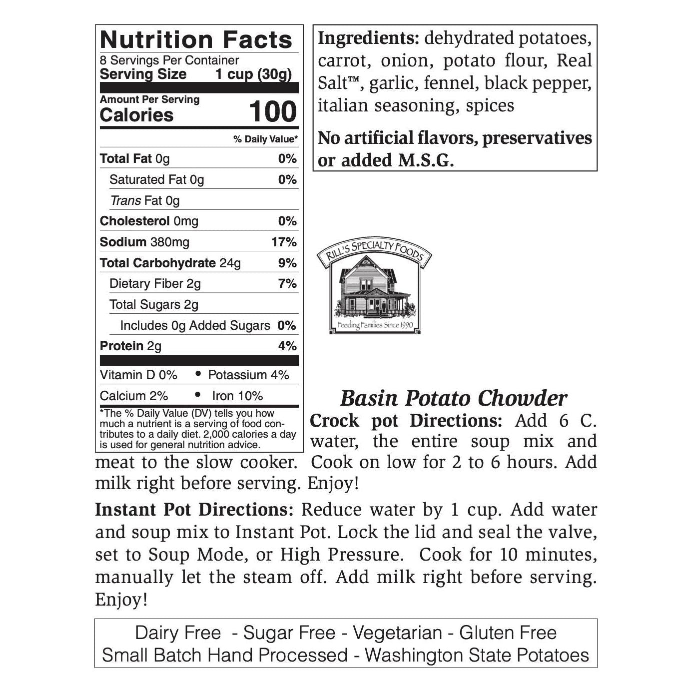 Rill Foods Basin Potato Soup Mix   Dairy Free   Gluten Free    Sugar Free