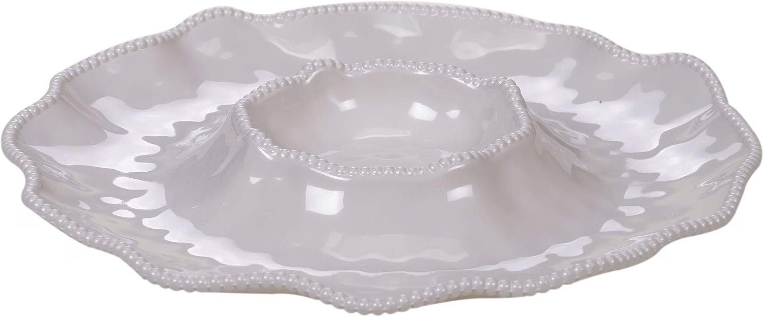 Certified International Perlette Cream Melamine Chip & Dip 14.5 in