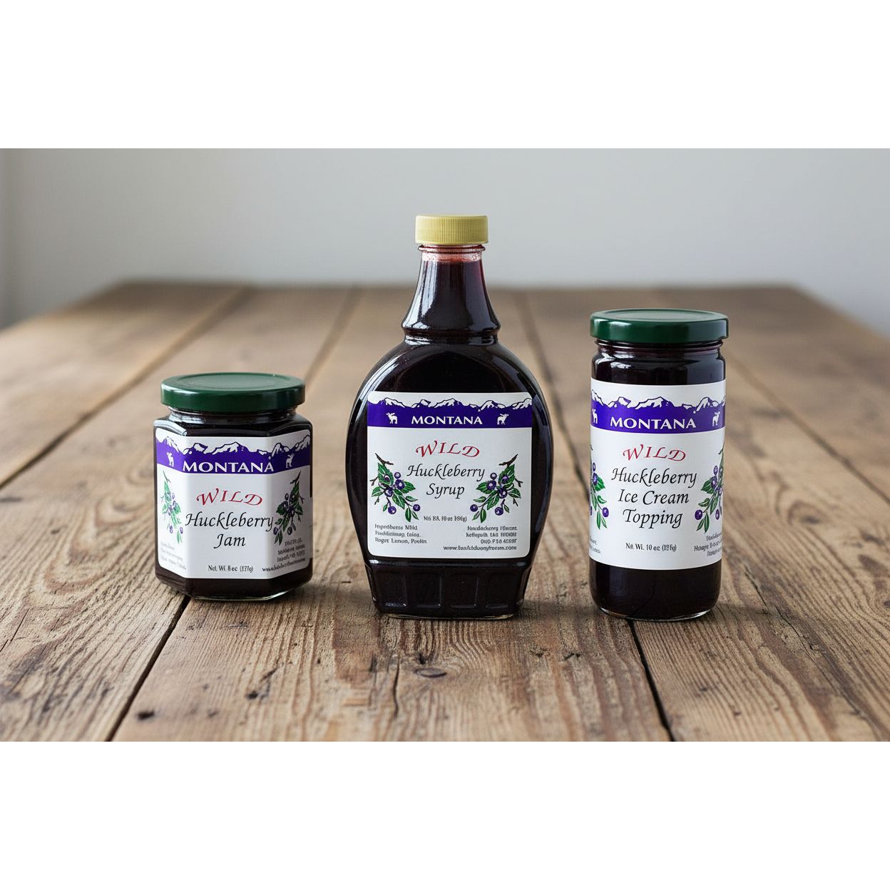Huckleberry Haven Gift Set Huckleberry Jam Syrup and Ice Cream Topping