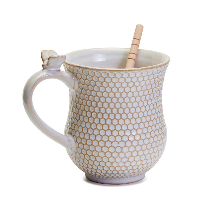 Two's Company Bee Honeycomb Pattern Mug With Wooden Stirrer