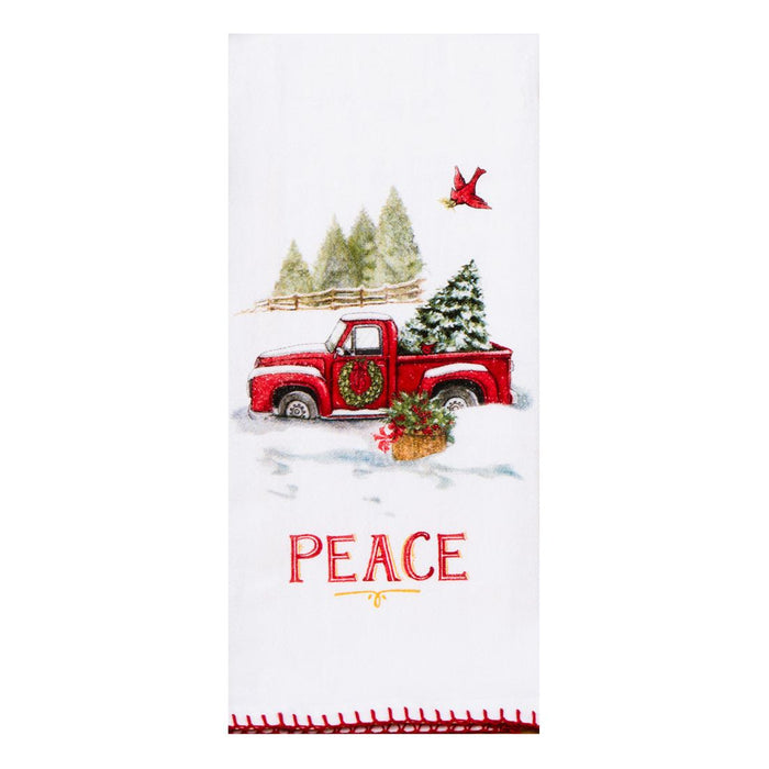 Kay Dee Designs Peace Red Truck Christmas Krinkle Flour Sack Towel