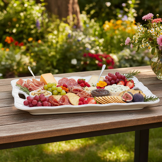 Certified International Perlette Cream Melamine Rectangular Tray w/Handles