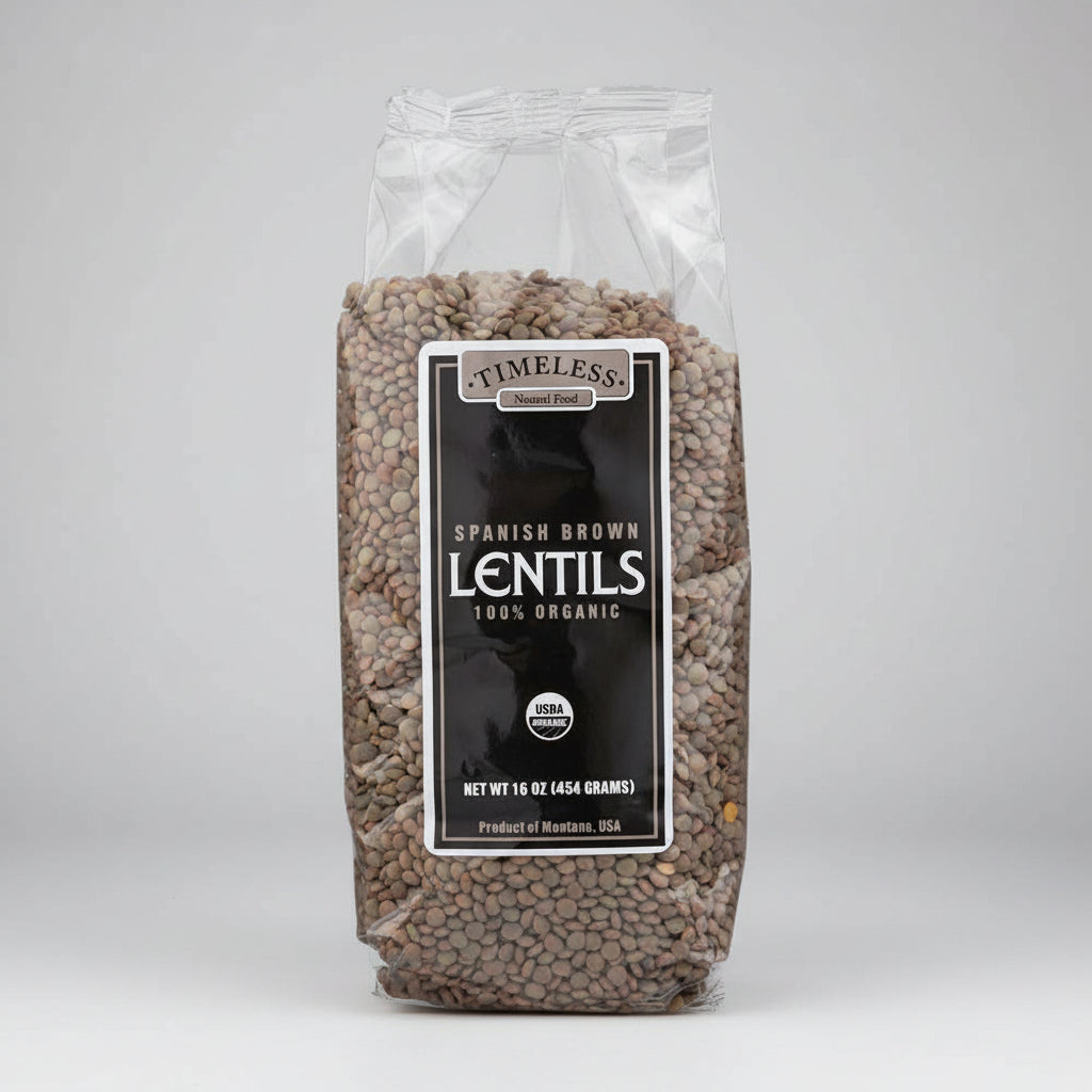Timeless Natural Foods Organic Kosher Spanish Brown Lentils Grown in Montana