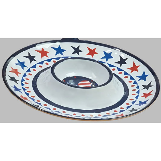 Certified International Stars & Stripes Melamine Chip and Dip Server
