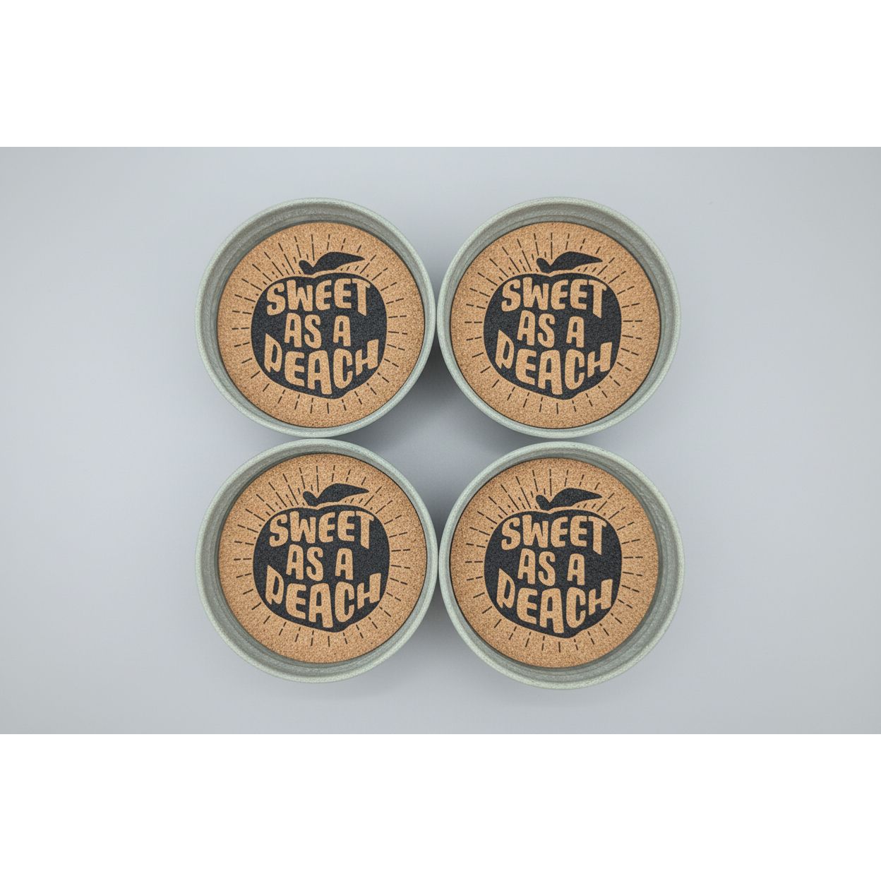 CTW   Four Mason Jar Lid Coasters - Sweet As A Peach