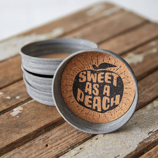 CTW   Four Mason Jar Lid Coasters - Sweet As A Peach