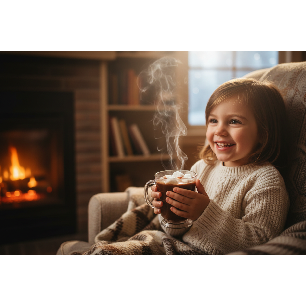 child enjoying a 6 oz cup of hot cocoa