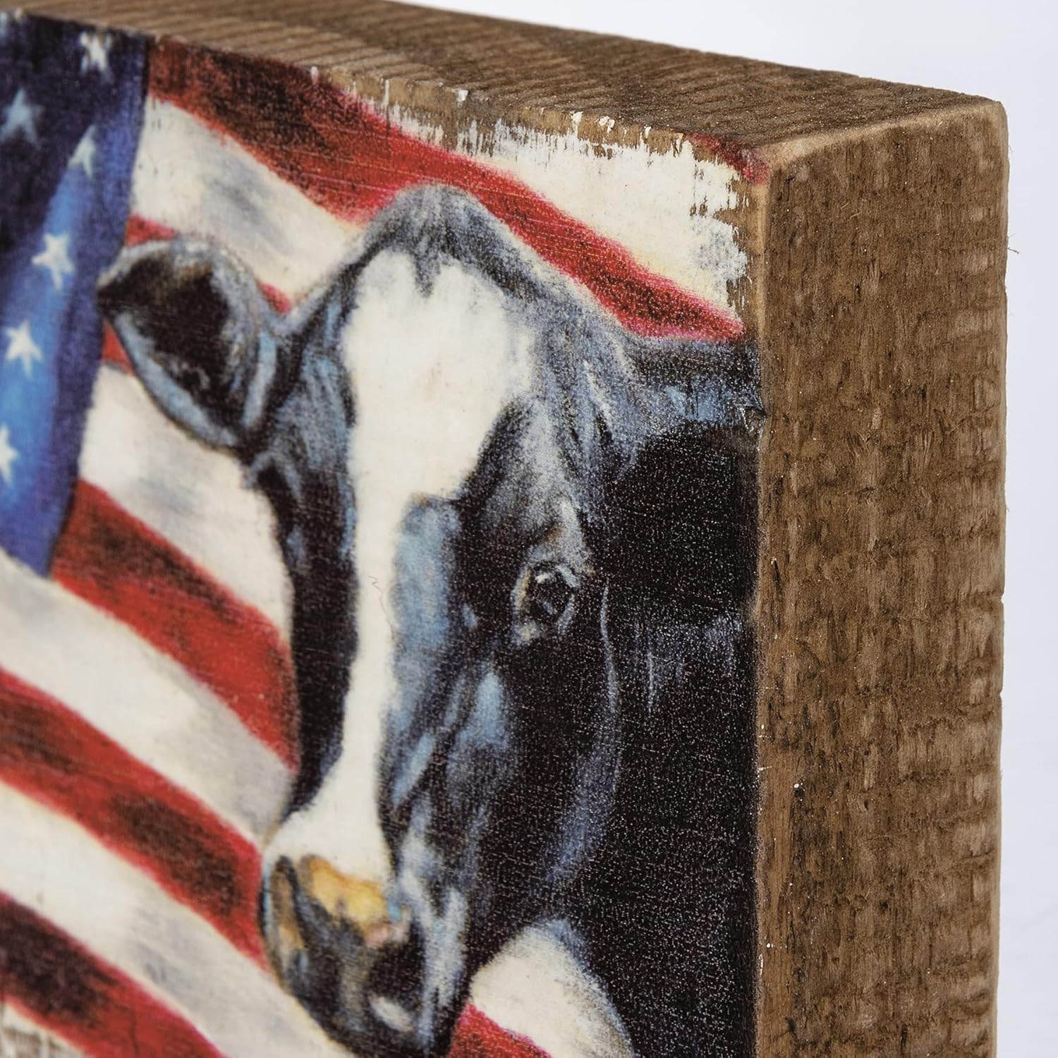 Primitives by Kathy American Flag with Cow Home Décor Block Sign
