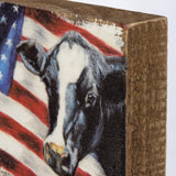 Primitives by Kathy American Flag with Cow Home Décor Block Sign