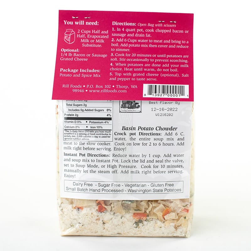 Rill Foods Basin Potato Soup Mix   Dairy Free   Gluten Free    Sugar Free