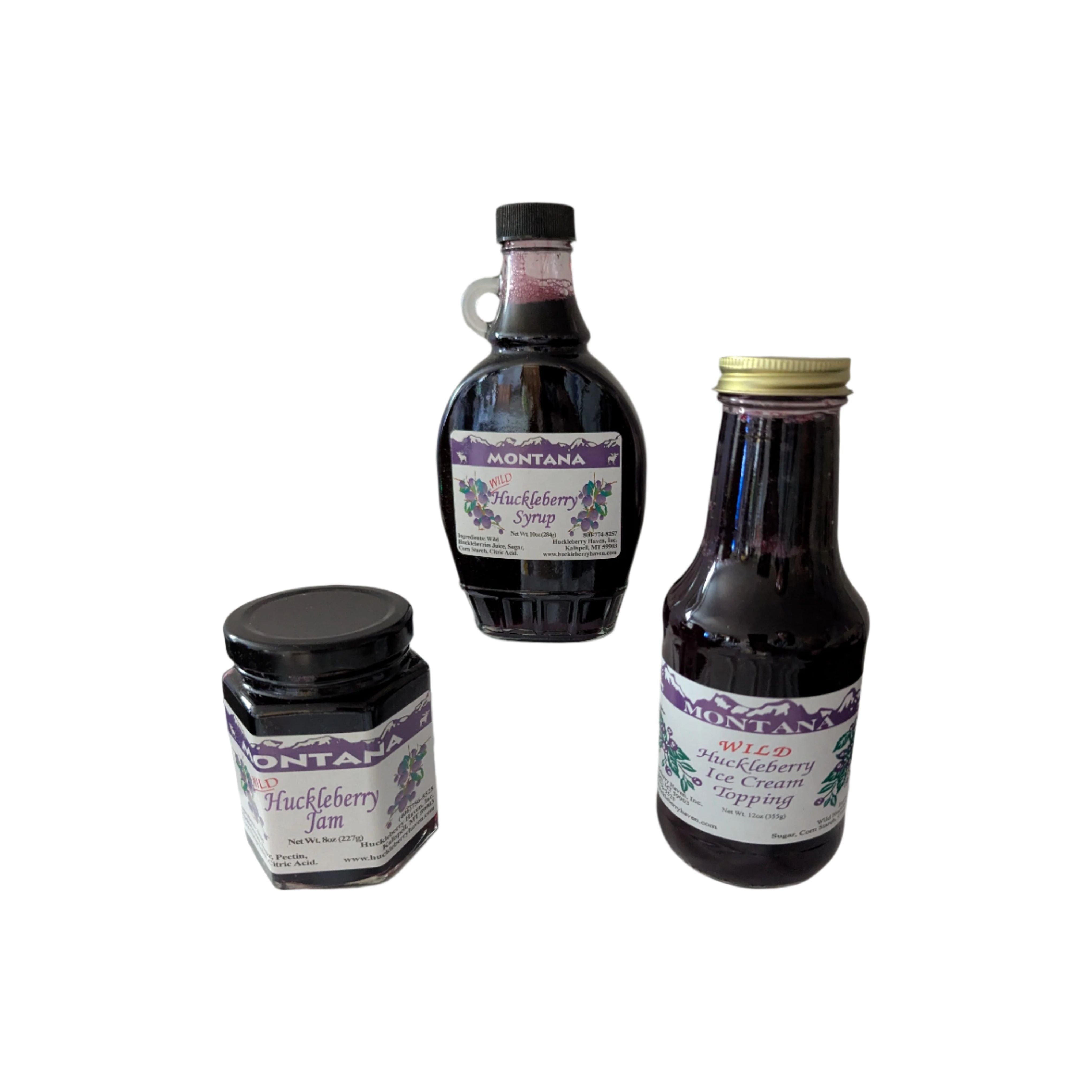 Huckleberry Haven Gift Set Huckleberry Jam Syrup and Ice Cream Topping