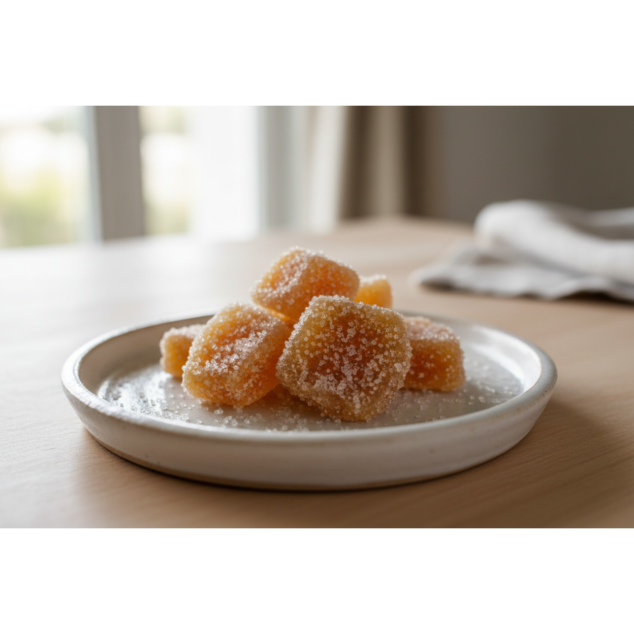 small amount of candied ginger on a small plate
