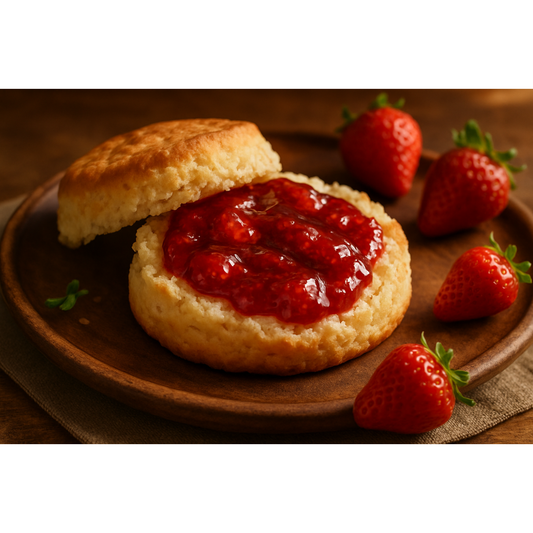 strawberry jam on a biscuit