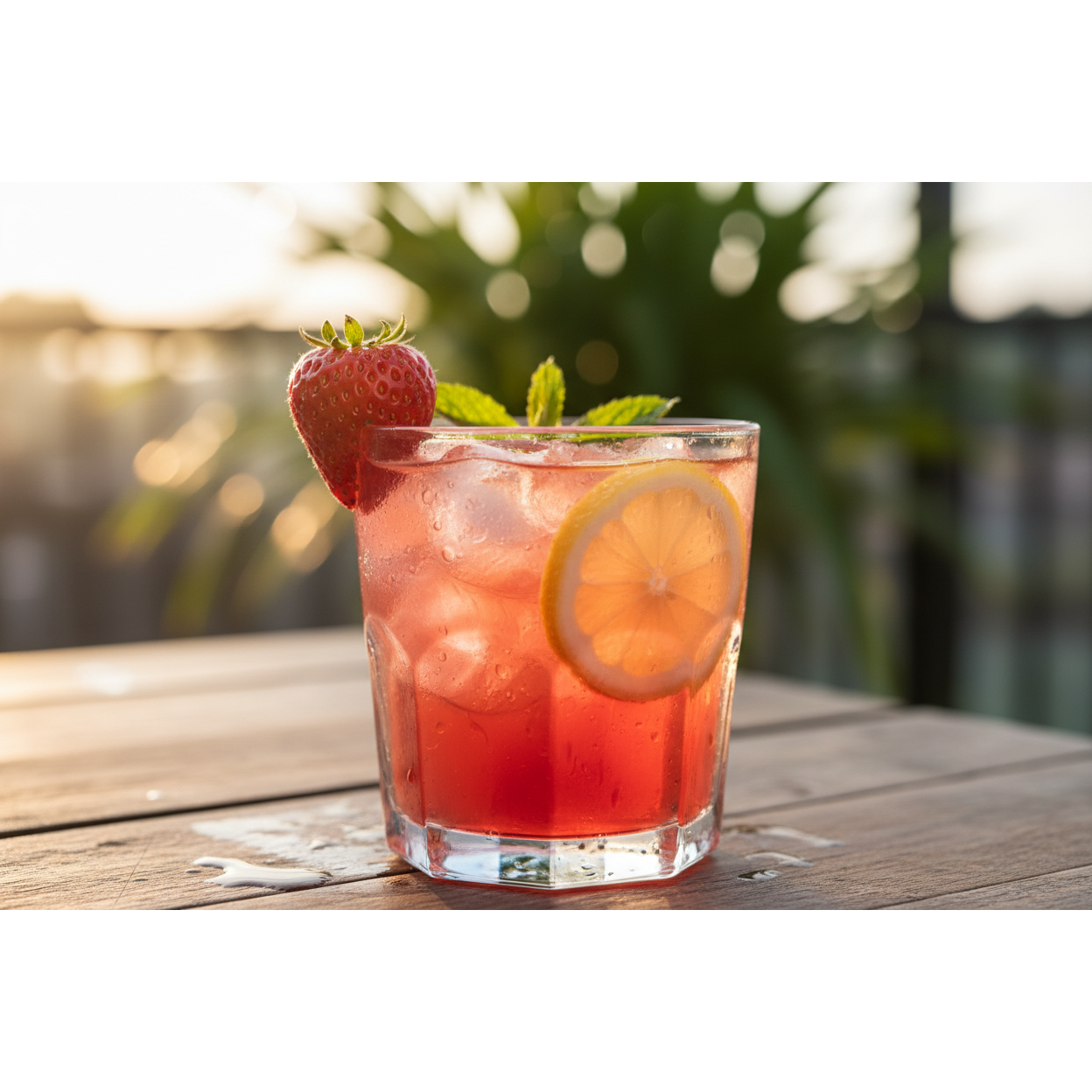 strawberry lemonade cocktail in a short glass