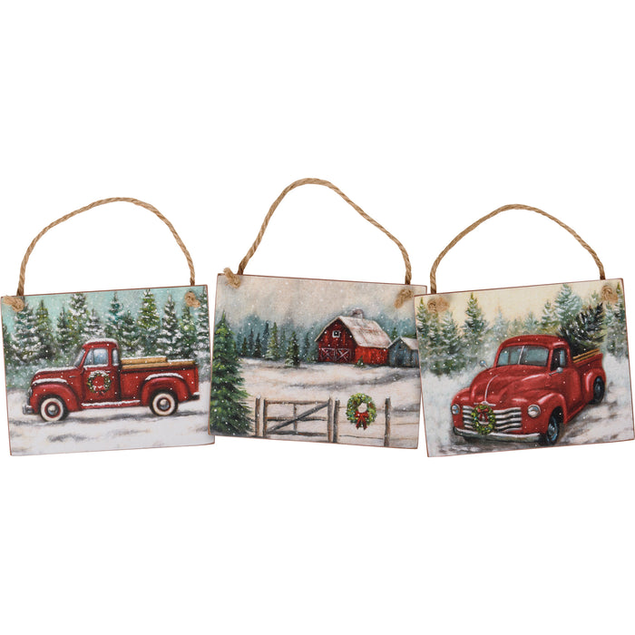 Primitives By Kathy Farm Life Red Truck Ornaments