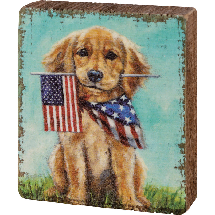 Primitives By Kathy Block Sign Puppy Flag