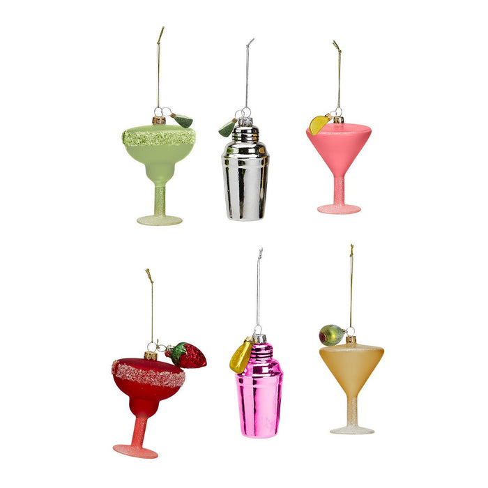 Two's Company Glass Charm Cocktail Hour Ornaments