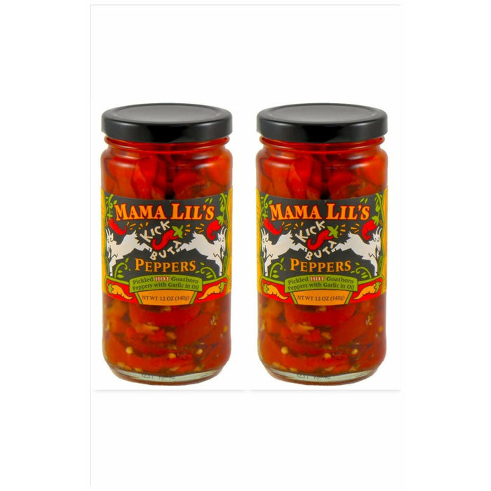Mama Lil's Kick Butt Pickled Hot 'Goathorn' Peppers in Oil  2 Pack
