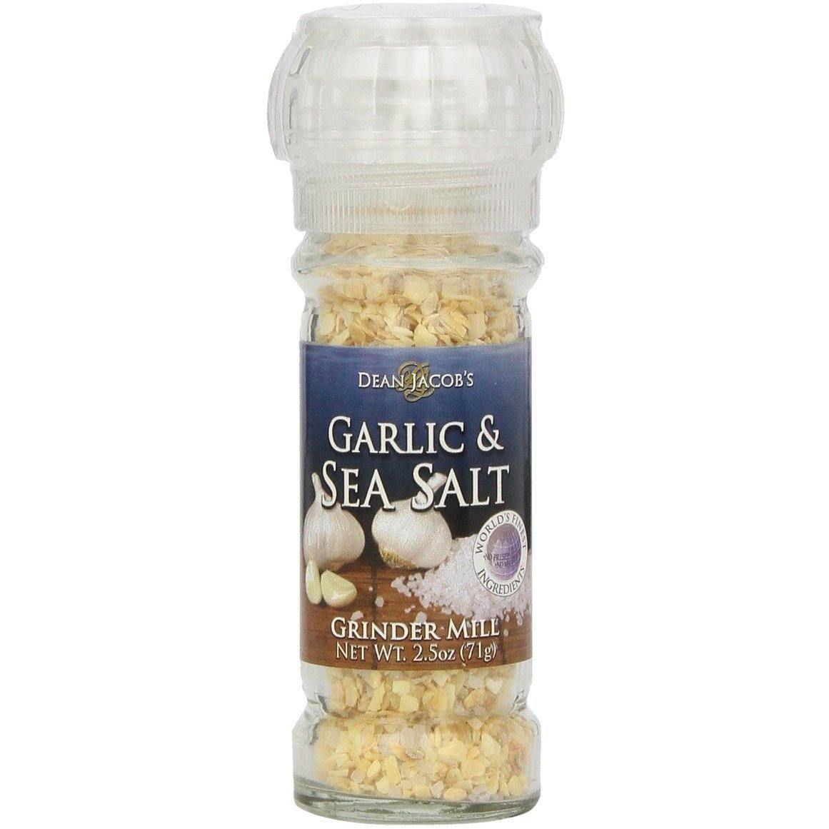 Dean Jacob's Garlic Sea Salt Glass Grinder Specialty Food Items and