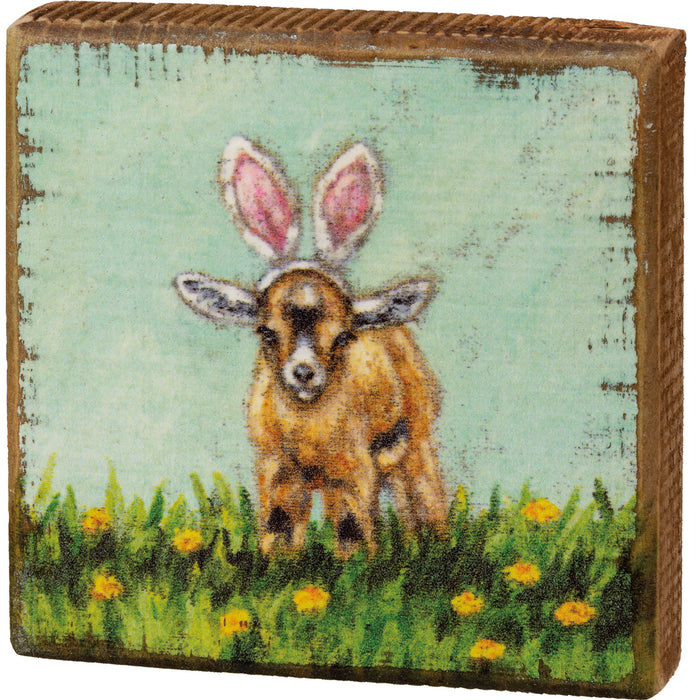 Primitives By Kathy Easter Block Sign Kid With Bunny Ears