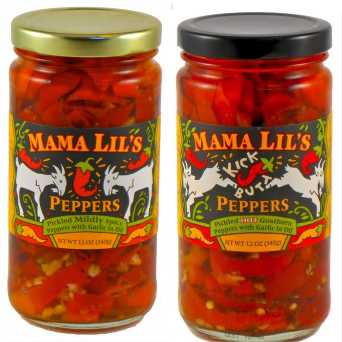 Mama Lil's Pickled Hungarian Mild and Pickled  Hungarian Hot Goathorn Peppers