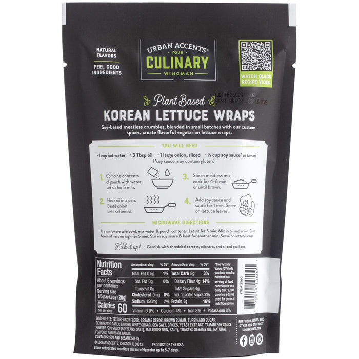 Urban Accents - Plant Based Korean BBQ - Ground Veggie Meatless Mix | Specialty Food Items and Unique Gift Ideas for Everyone