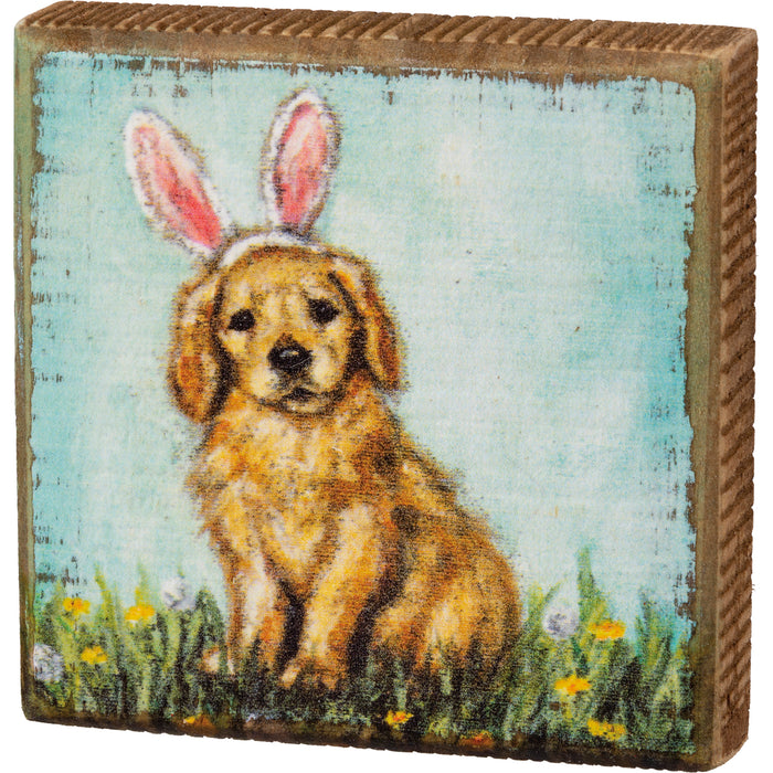 Primitives By Kathy Easter Block Sign Puppy with Bunny Ears