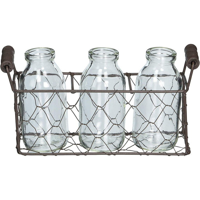 Blossom Bucket - Small Rectangle Decorative Metal Basket with Three Glass Bottles | Specialty Food Items and Unique Gift Ideas for Everyone