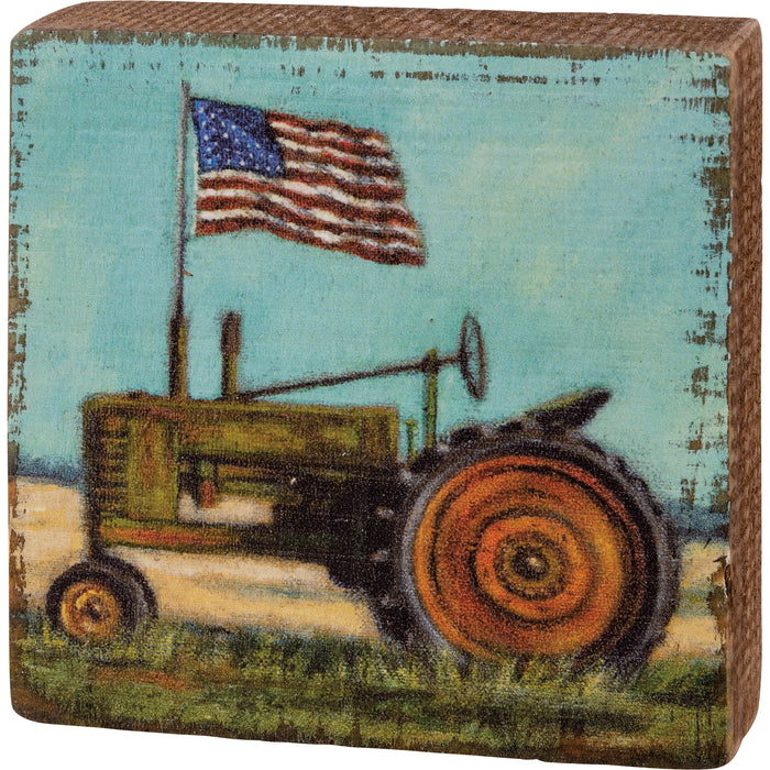 Primitives By Kathy Mini Block Sign Tractor With Flag
