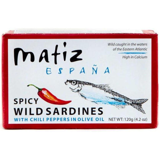 Matiz Espana - Wild Spicy Sardines with Piri piri Chilie Peppers in Olive Oil | Specialty Food Items and Unique Gift Ideas for Everyone