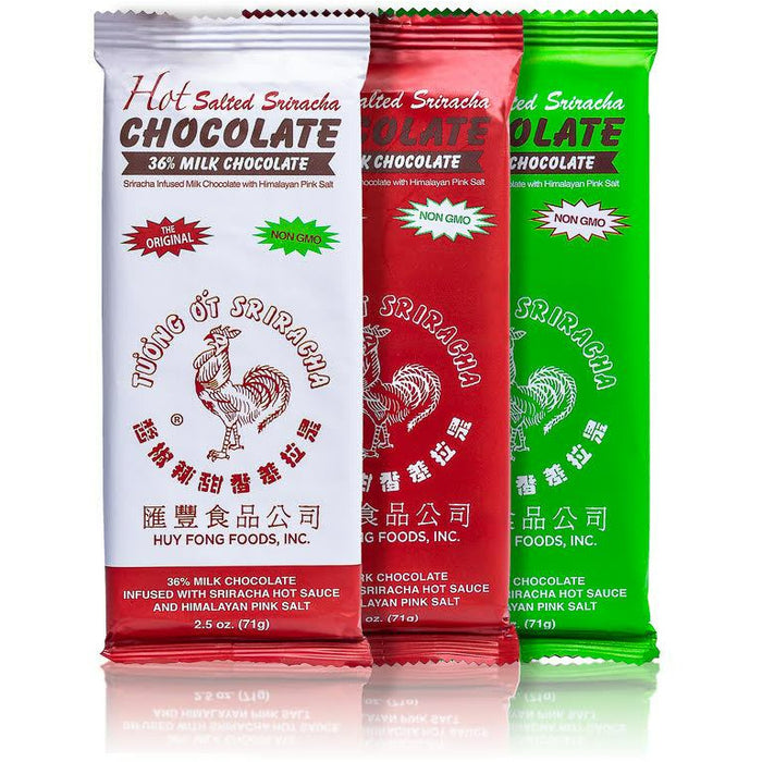 Hot Salted Sriracha Chocolate Combo Pack Milk Chocolate, 55% Chocolate and 70% Chocolate